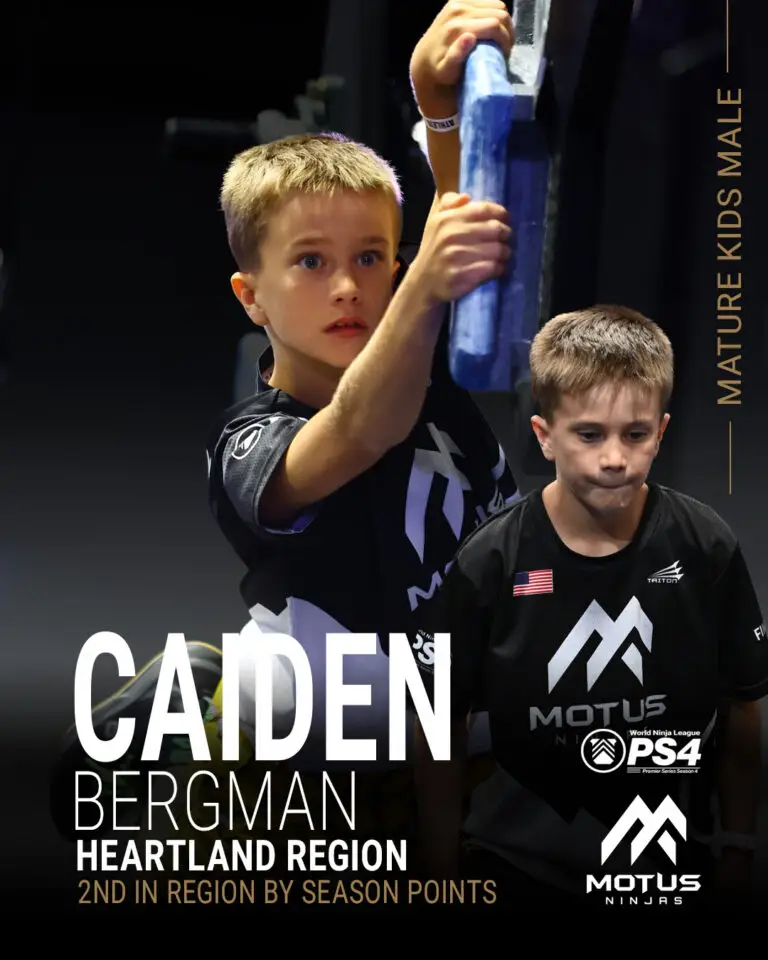 Caiden Berman will be at Motus representing this home gym in this Premier Series Qualifier. His ultimate goal is to compete as a ninja in the Olympics and his focus earned him a 2nd place spot in the Heartland Region for Season XI standings. We can't wait to see Caiden take on this course.