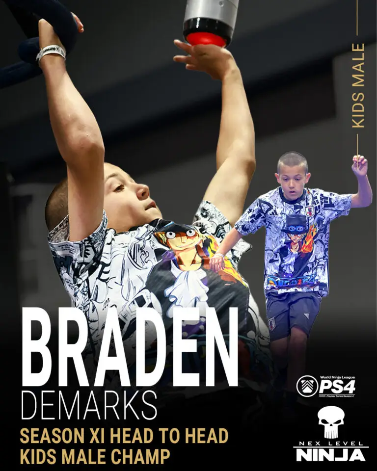 Keep an eye on Braden DeMarks this weekend.
Braden enters Premier Series 4 as the Season XI Kids Male Head to Head World Champion. His explosive lache skills have become his trademark, landing an 11-foot lache at just 8 years old.
Outside of ninja, Braden also reached the MLB Pitch, Hit & Run Finals, finishing 2nd overall in his age group after competing at the Rogers Centre in Toronto.